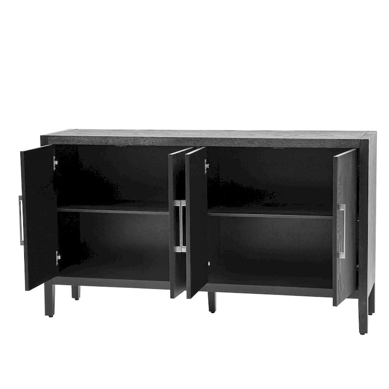Buffet moderne à 4 portes avec pieds en bois massif, 60 po