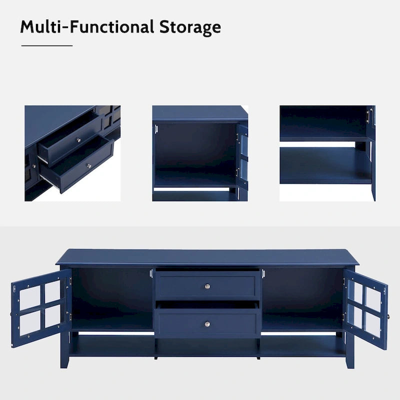 Meuble TV pour téléviseurs jusqu'à 60", Centre de divertissement avec espace de rangement multifonctionnel, Meuble TV au design moderne, Console multimédia